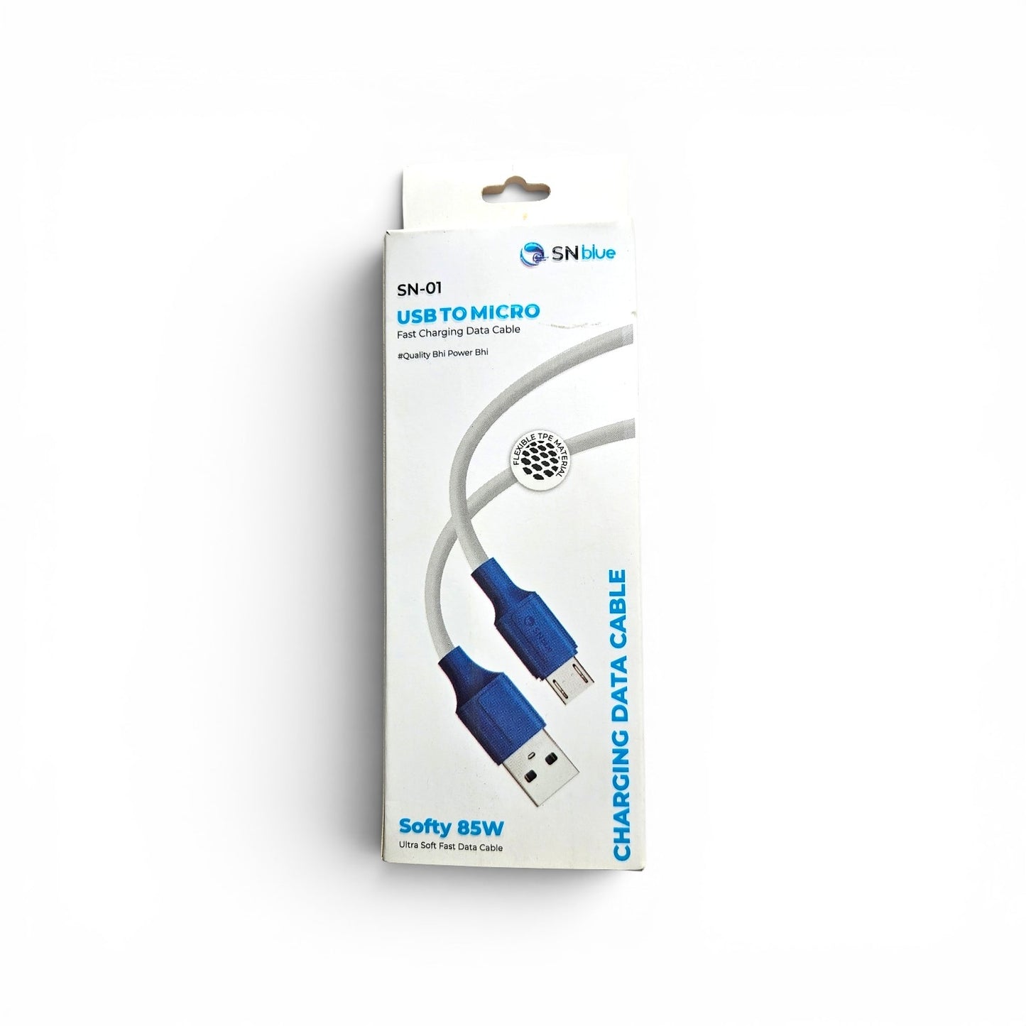 SN Blue Softy 85W USB to Micro Data Cable — Fast Charging & Data Transfer