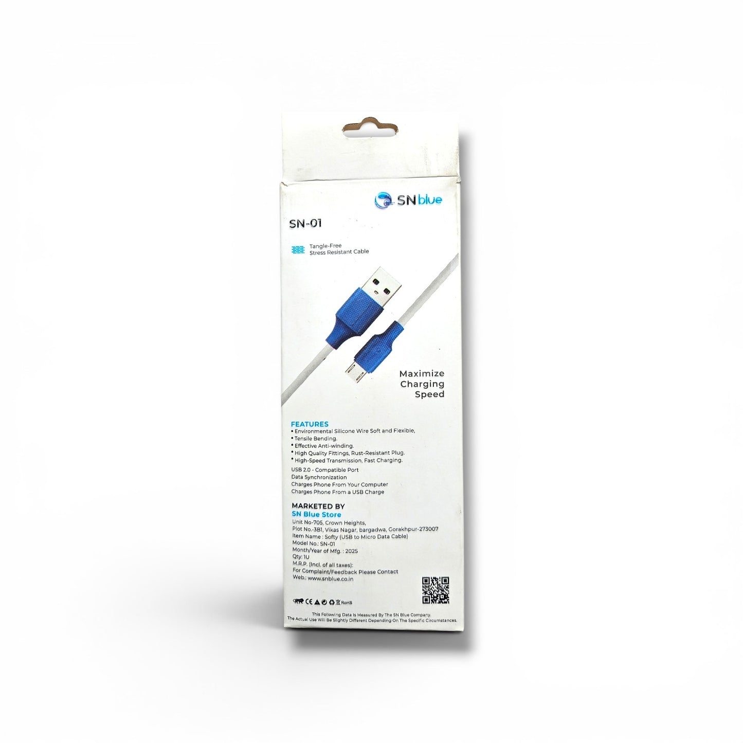 SN Blue Softy 85W USB to Micro Data Cable — Fast Charging & Data Transfer