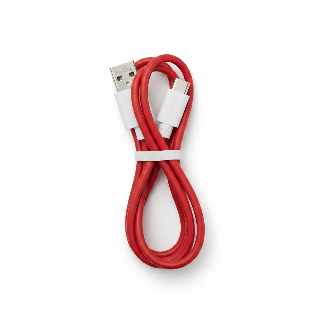 SN Blue SN-02 red cable coiled neatly