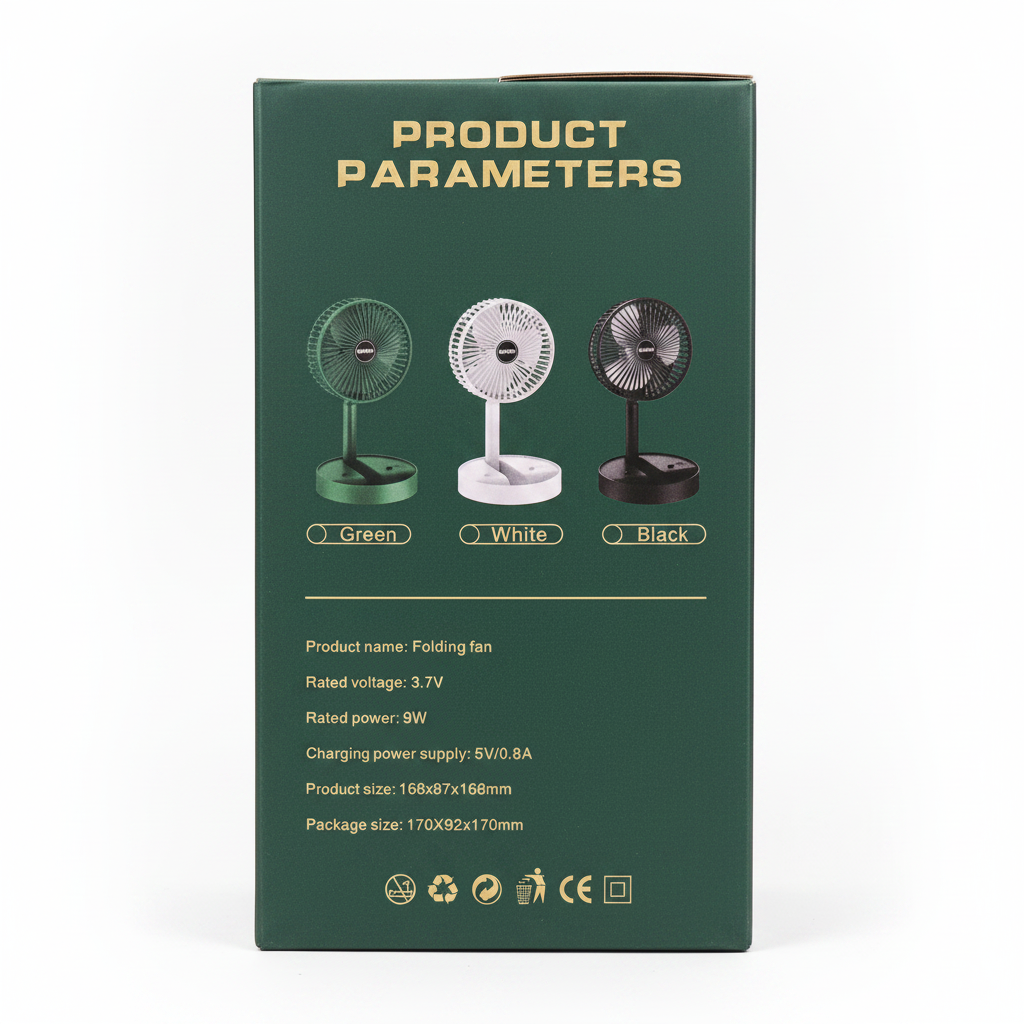Super Telescopic Folding Fan product parameters - Green White Black colors