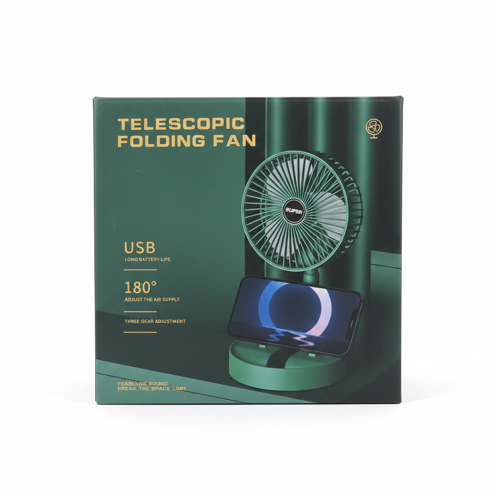 Super Telescopic Folding Fan green box front
