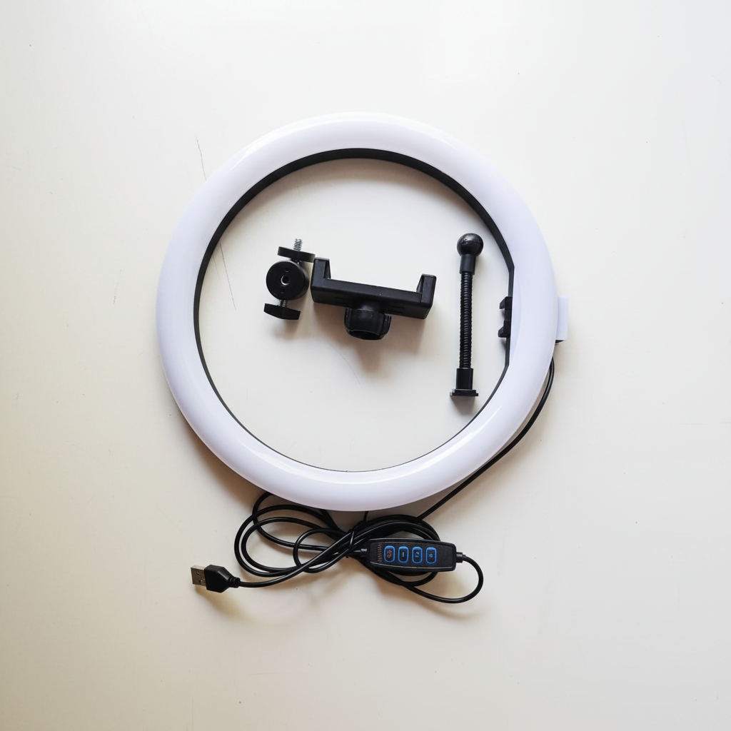 Ring Fill Light HX-260 full contents with phone holder and USB controller