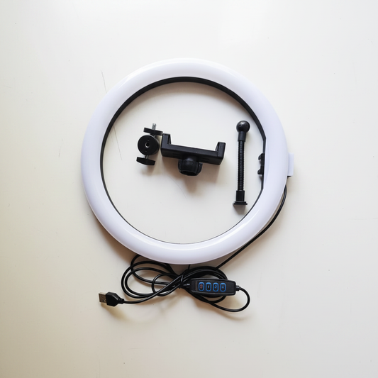 Ring Fill Light HX-260 full contents with phone holder and USB controller