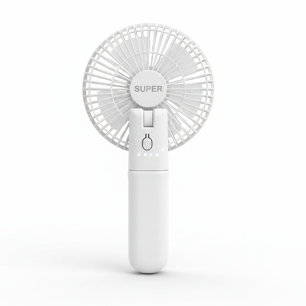 Super fan handheld mode with power button and battery indicator