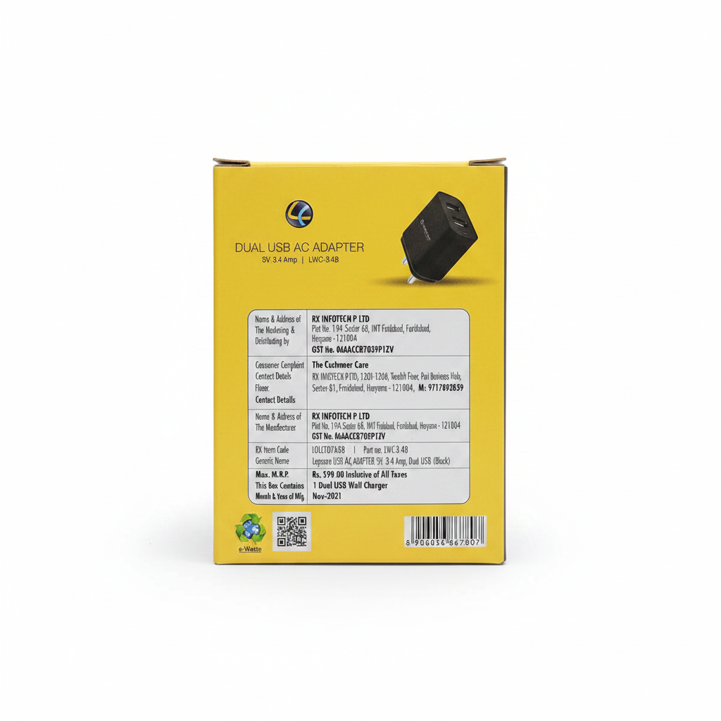 Lapcare Dual USB Charger Box Back