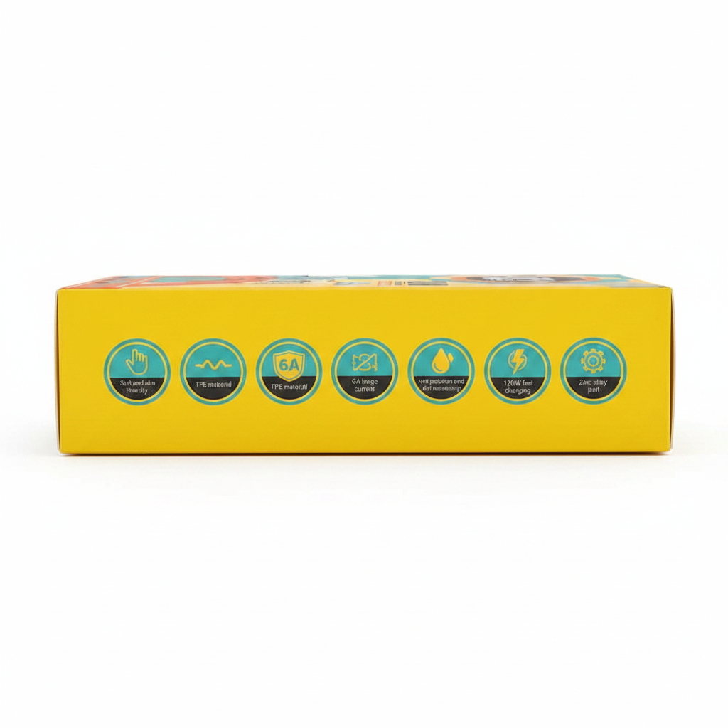 3-in-1 Data Cable S-219 box side showing 6 feature icons